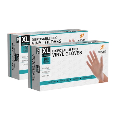 Xpose Safety VAPF, Disposable Gloves, 5 mil Palm, Vinyl, Powder-Free, XL, 2 PK, Clear VAPFXL-2-X-S